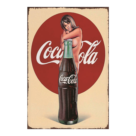 TIN SIGN COCA COLA BOTTLE WITH LADY