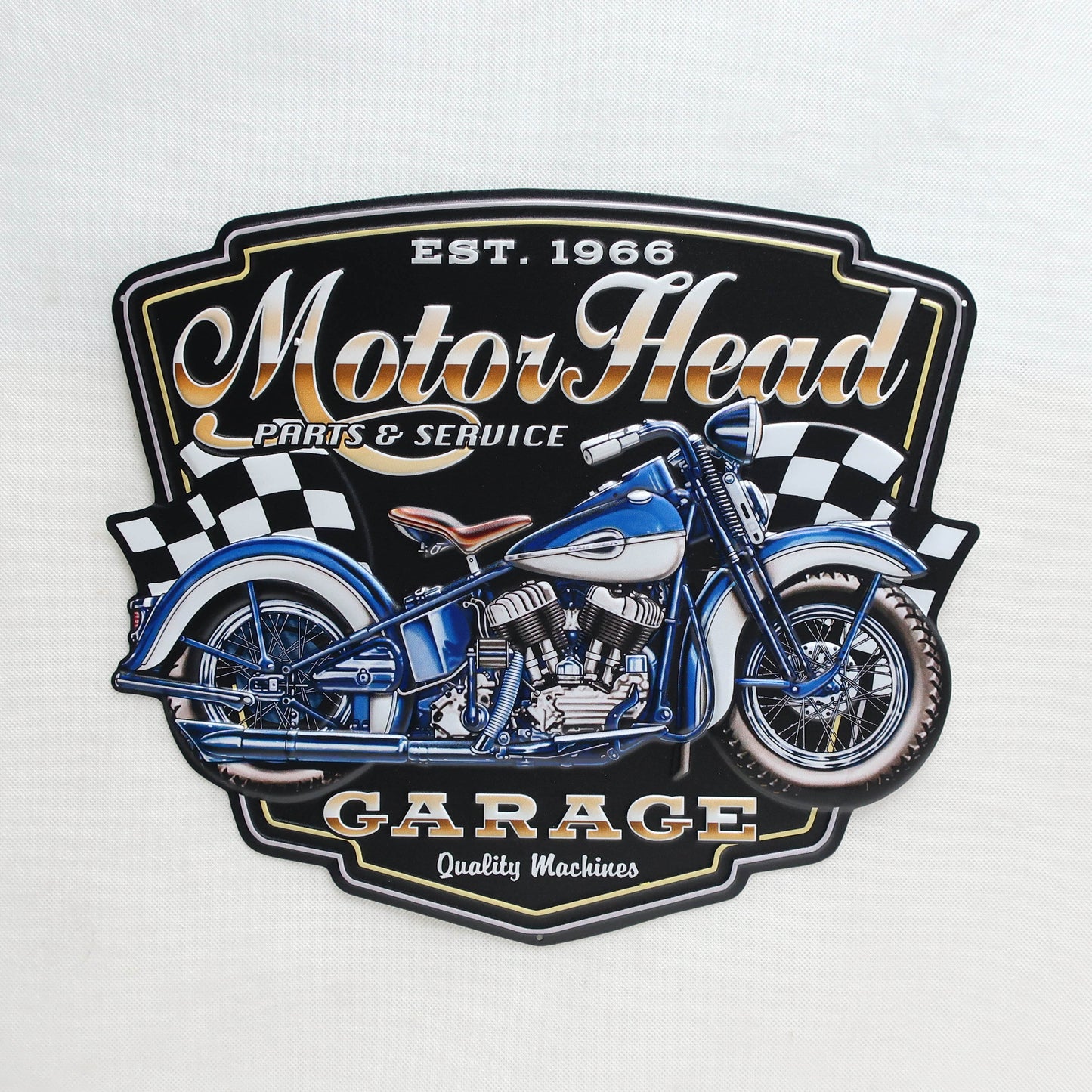 TIN SIGN MOTOR HEAD BLUE BIKE
