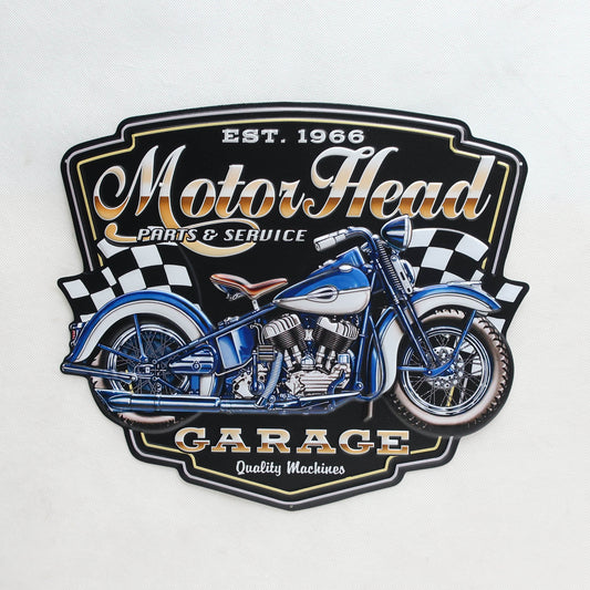 TIN SIGN MOTOR HEAD BLUE BIKE