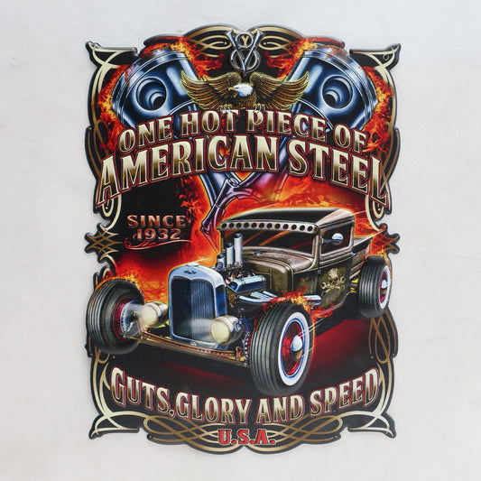 TIN SIGN AMERICAN STEEL HOT ROD